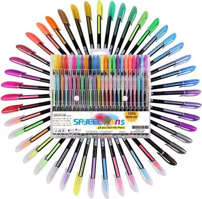 SAYEEC 48 Packs Glitter Metallic Gel Pen Set Coloring Neon Pens Set For Adult • $15.39