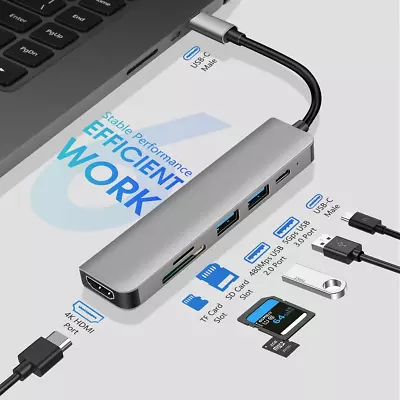 MacBook Pro Hub 6-in-1 USB-C Hub With 4K HDMI SD/TF Card Reader USB 3.0 100W • £0.99