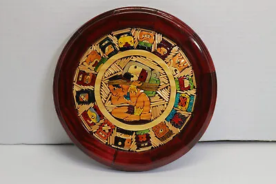 Mexican Mayan Aztec Calendar Wooden Round Wall Plaque Inlaid Wood • $39.95
