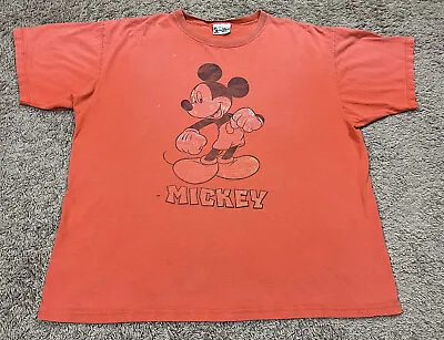 Walt Disney World Vintage Mickey Mouse Orange Graphic USA Made Men’s 2XL T-Shirt • $13.99