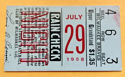 Don Drysdale Win #27 July 29 1958 7/29/58 Milwaukee Braves Dodgers Ticket Stub • $39.99