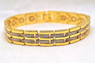 Christmas Sale! Mens 8.5 In Gold & Silver Magnetic Therapy Link Bracelet! • $15.99