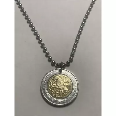 1997 Mexico 1 Peso Coin Pendant Mexican Eagle On 22” Chain. Great Gift • $15.99