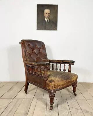 £950 • Buy Victorian Antique Brown Leather Library Armchair 