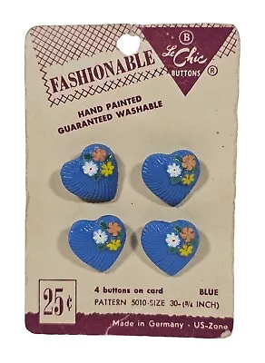 Vintage Le Chic Blue Glass Heart W/ Flowers Buttons On Original Card • $19.99