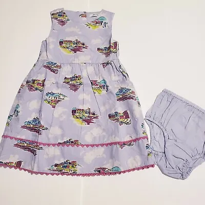 Mini Boden Girl 2-3 Y Dress Bloomer  Dusty Lilac Village Houses Buildings New • $39.99