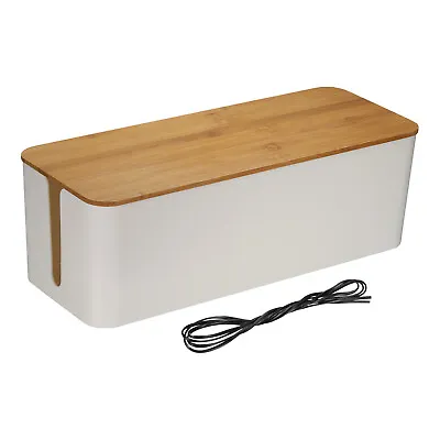 Cable Management Box Cord Organizer Box W Tie For Home Large WhiteWood • £47.64