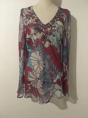 £7.95 • Buy Sequin Floral Sheer Kaftan Top Long Sleeves Size 10/12
