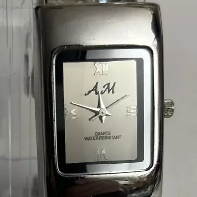 (SALE) Fossil A M Watch Silver Tone Rectangle Cuff Working • $10.99