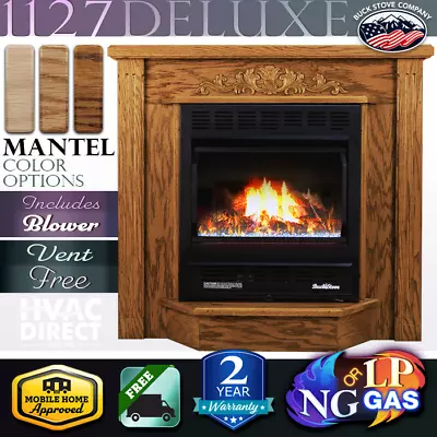 Buck Stove 1127 Deluxe 25K BTU Vent-Free NG/LP Gas Fireplace W/ Blower & Mantel • $1759.40