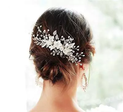 Bridal Rhinestone Flower Veil Side Comb Hair Clips Headpiece Wedding Hair Acc... • $22.59