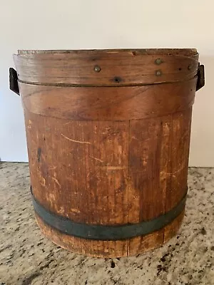 Antique Primitive Firkin  10  X  9 3/4” Tall Sugar Bucket Lid & Handle • $99.99