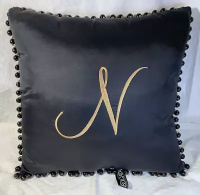 Borgata Decorative GOLD  N  Pillow Monogram Black & Gold Beads 12x12” • $19.87