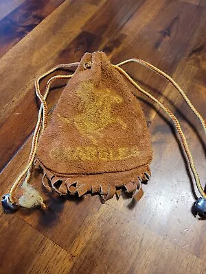 Vintage Leather Drawstring Marble Bag. • $18