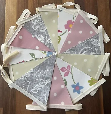 Handmade Oilcloth Bunting - Garden/Home - Pink  Garden - 3 Meters Double Sided • £23.50