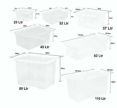 Clear Plastic Storage Boxes With Lids Stackable Multi-Use Containers Home Office • £15.89