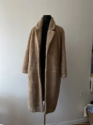 H&M Women’s Beige Faux Shearling Teddy Bear  Fall Winter Long Coat-Medium • $39