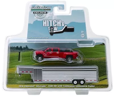 $25 • Buy 1:64 GreenLight *RED* 2018 Chevrolet Silverado Dually W/LIVESTOCK TRAILER NIP