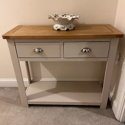 Oak & Cream Painted 2 Drawer Hall Console Table - Telephone Table - Side Table • £75