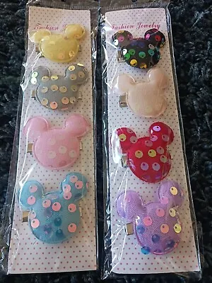 Mickey Mouse Multicolor Silhouette Sequins Barrettes Hair Clips • $8