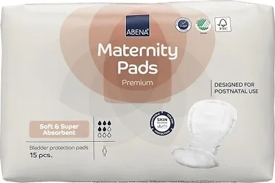 1x Abena Premium Sanitary Maternity Pads - Pack Of 15 - 800ml • £5.99