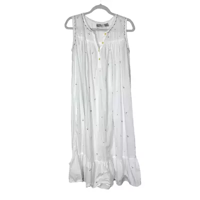 Chance Encounters Vtg Nightgown Floral Embroidered White Cotton Long Sleep Dress • $42.78