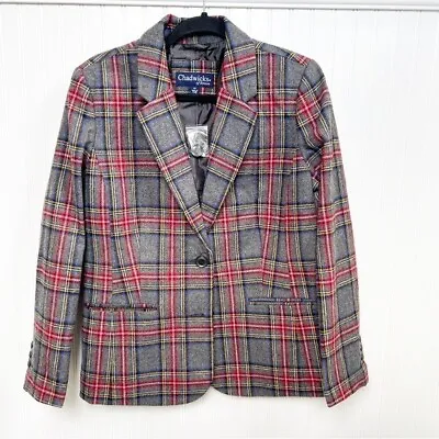 Chadwicks Of Boston NEW Gray Tartan Plaid 2-Button Wool Blend Blazer Size 12P • £38.61