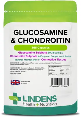 £8.90 • Buy Lindens Glucosamine & Chondroitin 60/365 Capsules