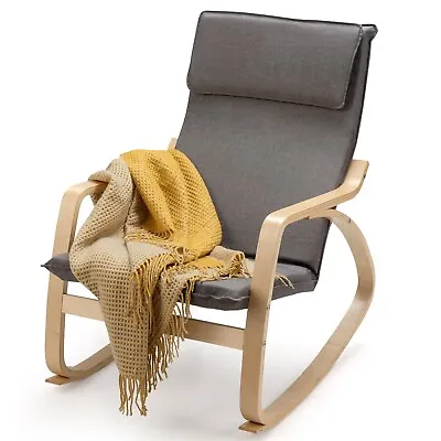 Relax Rocking Chair Upholstered Wooden Rocker Lounge Chair W/ Removable Cushion • £69.95