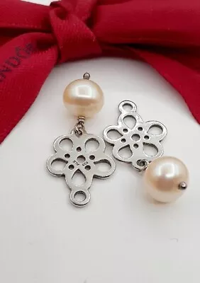 Genuine Pandora COMPOSE Silver White Pearl Flower Earring Dangles 290617P .. • £68.24