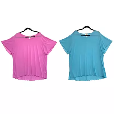 LOGO Layers Tunic Tops Set Of 2 Women's Size 1X Pink Blue Mckenzie Sheer Mesh • $34.99