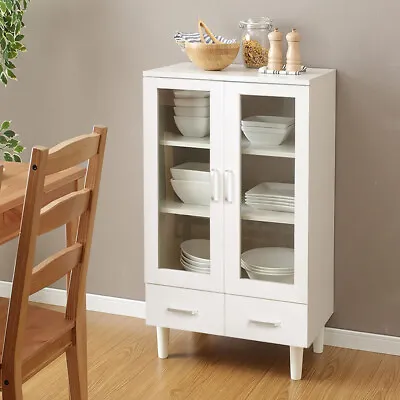 Modern Sideboard Kitchen Storage Cabinet With Glass Door &Shelves White Cupboard • £85.95