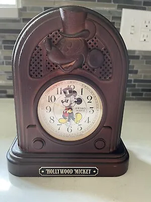 Vtg Disney Alarm Clock 80s Seiko Quartz Talking Hollywood Mickey Mouse Faux Wood • $18