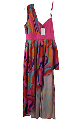 Abstract Print High Slit Dress Straps Women’s Maxi Dress Sz M Bright Multicolor • $30