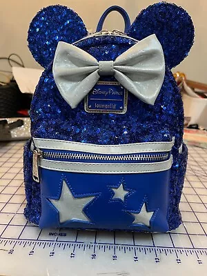 Loungefly Disney Blue Make A Wish Stars Sequin Mini Backpack • $30