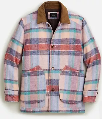 J CREW Barn Jacket In Plaid English Wool With Primaloft PINK Multi Madras LARGE • $298