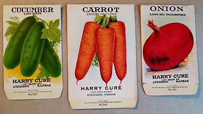 3 Diff. Vintage Old Vegetable Seed Packets Harry Cure Atchison KS • $12