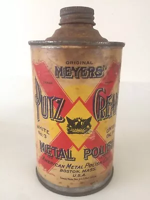 RARE CONETOP Meyers PUTZ Cream Boston Paper Label Oil Polish Can Pint Quart  • $49.99