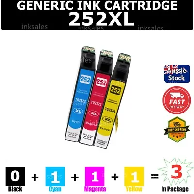 3x Generic 252XL Colours Ink Cartridge For Epson Workforce WF 3620 3640 7610 • $11