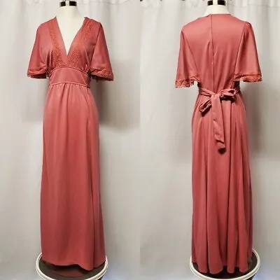 Vintage 70s JC Penny Fashions Pink Tie Back Loungewear Evening Bridesmaid Dress • $174.99