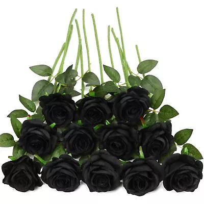 Black Fake Roses Artificial Flowers - 10 Pcs Fake Artificial Roses Silk Flowe... • $26.63