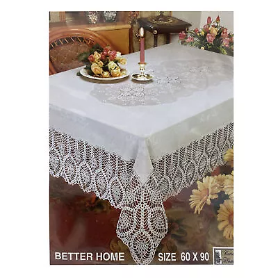 1 White Vinyl Crochet Tablecloth Lace Doily Cloth Rectangular 60  X 90  Vintage • $18.64