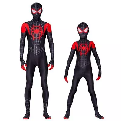 Into The SpiderVerse Miles Morales Spiderman Jumpsuit Kids/Adult Costume Cosplay • $21.99