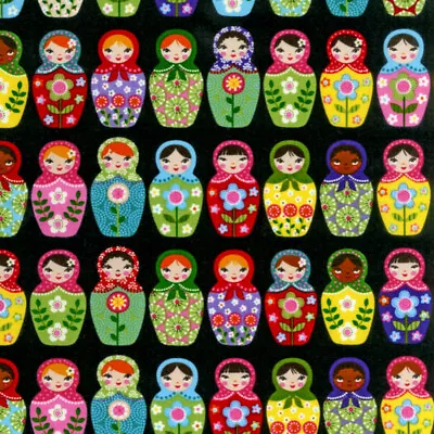 Matryoshka Dolls Black Background Cotton Quilting Fabric 60cms • $12.71