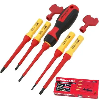 Neilsen 8pc Vde Insulated Pozi Flat Slotted Magnetic Tip Screwdriver Set • £10.89