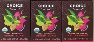 $12.99 • Buy Choice Organics Bright Roast Bloom & Brew Puerh 16 Tea Bags 3 Boxes Exp 8/25 New