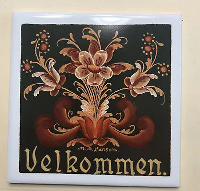 Scandinavian Folk Art Flower Bergquist Tile Trivet M.D. Larson Hot Plate • $15