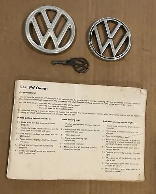 VINTAGE OEM 1960-70's VOKLSWAGEN BUG BEETLE HOOD EMBLEM VW VAN OWNERS MANUEL KEY • $55