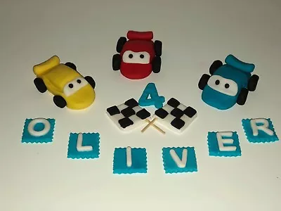 Lightning McQueen Racing Cars Flags Personalised Cake Topper Handmade 3D Edible • £11.99