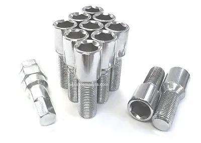 (10) 14x1.5 TUNER LUG BOLTS CHROME 6-SIDED HT WHEEL LOCK 24MM MERCEDES AUDI VW • $23.99